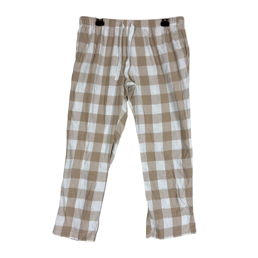 Old Navy Pajama Pants Mens Large Beige Check Flannel Drawstring Sleepwear Lounge